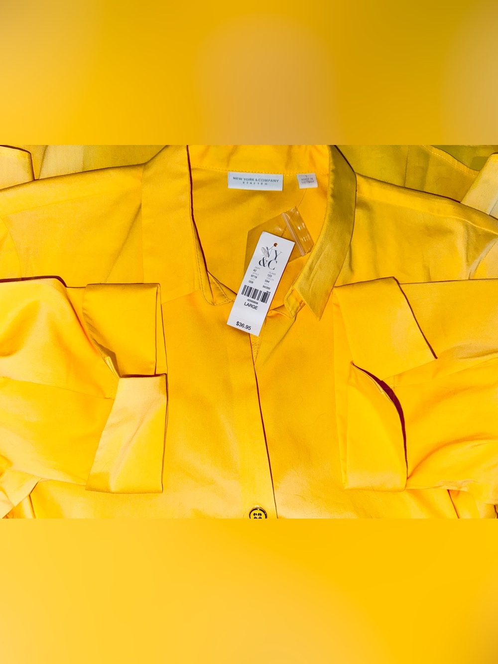 New York & Company Women's Large Yellow Business Casual Button Front Blouse NWT - Picture 5 of 7